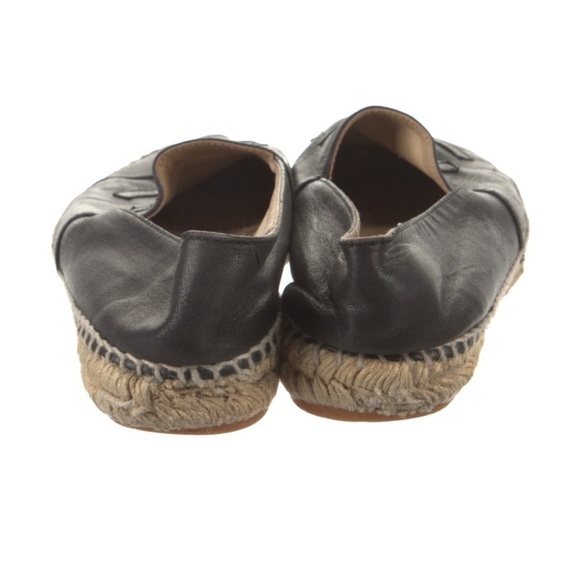 CHANEL BLACK LEATHER ESPADRILLE RUBBER SOLE TOE CAP SHOES - Picture 4 of 13